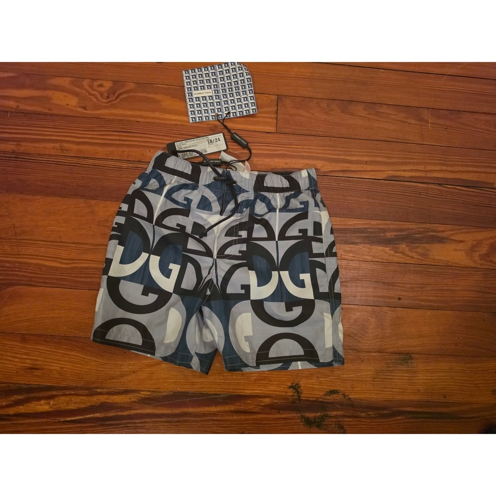 Dolce & Gabbana Kids Blue DG Logo Print Swim Shorts Trunks 18/24 Months NEW